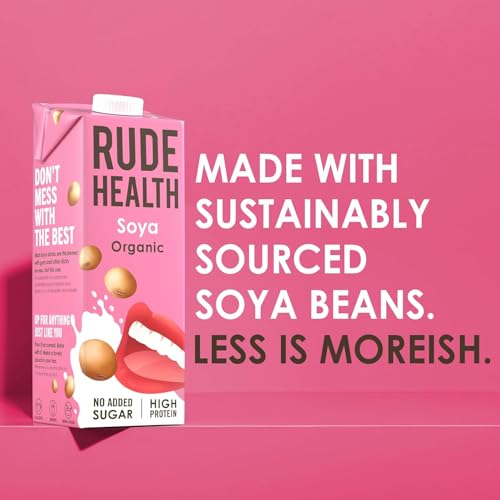 Rude Health 6 x 1 Litre Organic Soya Dairy-Alt Milk, 100% Natural Organic Drink, Lactose Free, Dairy Free & Gluten-Free, Unsweetened, Award-Winning, Healthy & Vegan, 100% Recyclable Pack