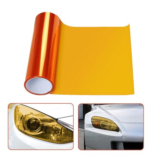Image of KOMAS 12 inch X 48 inch Tint Vinyl Film Sticker Sheet Roll for Car Headlight, Tail Lights, Fog Lights with Squeegee + Cutter (Glossy Orange)