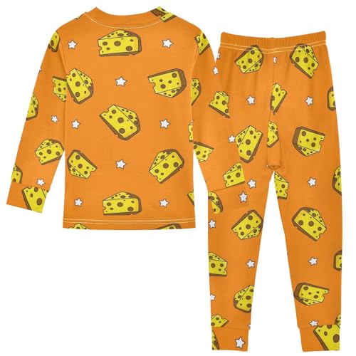 Pajama Sets Long Sleeve Cheese Slices on Orange Soft Comfy Sleepwear 2 Piece PJS 3-8T3