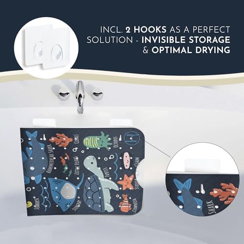 Bath Tub Mat Non Slip Anti Mold for Kids BPA Free INCL Hooks - homerella® Ocean Sea Animals 40x16, Baby Bath Mat Non Slip 200 Suction Cups, Non Toxic Machine Washable Toddler Bath Mat, EU Certified