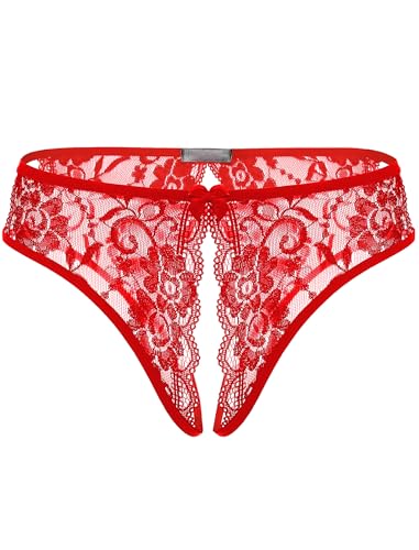 Image of Avidlove Women Lace Panties Sexy Thong Underwear Floral Lace Briefs | Womens sexy panty with Cute Bow Center Low Rise Underwear Mesh Hollow Out G-String 1-4 Pack
