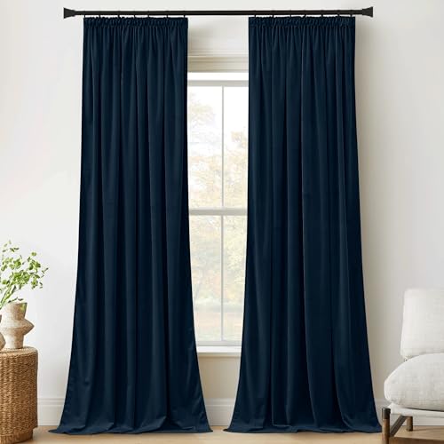 PONY DANCE Navy Blue Velvet Blackout Pencil Pleat Curtains