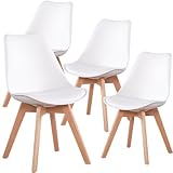 Dining Chairs Set of 4, Dining Room Chairs, Kitchen Chairs, Contemporary Faux Leather Cushioned Upholstered Side Chairs Armless for Dining Room Kitchen Living Room with Wood Legs, Off White