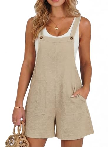 Dokotoo Womens Fashion Rompers Summer Casual Loose One Piece Sleeveless Wide Leg Overalls Stretchy Spaghetti Strap Shorts Pants Jumpsuits 2026 Beach Vacation Outfits Clothes Apricot XXLarge