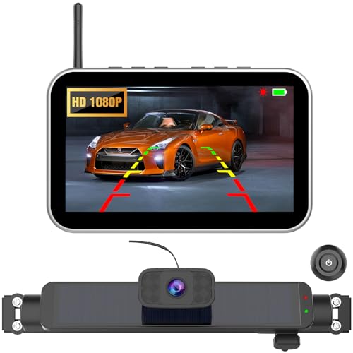 Image of Carpuride Solar Wireless Backup Camera with 7 inch Monitor and 6700mAh Battery | Rechargeable 1080P Back Up Cam Auto Sleep, 170 Wide Angle, IP69K Waterproof, Easy Installation for Car, Van, Truck, Trailer