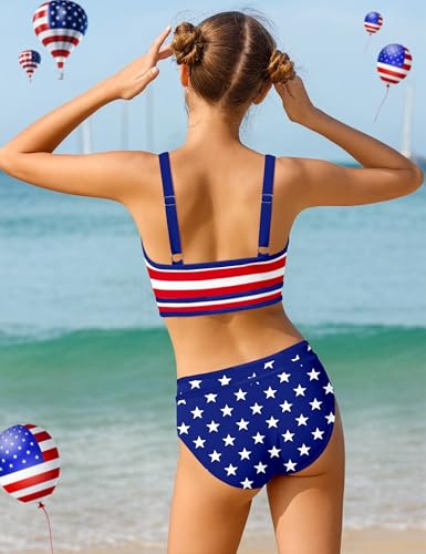 Image of Girls Swimsuit Double Strap High Waist Sporty Bikini Swimsuits Swim Cover Up Skirt 3 Piece Set