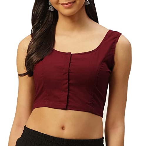 Cotton Sleeveless Blouse Saree Blouse Ready to Wear Indian Women Stitched Sari Blouse Ethnic Tunic Choli Readymade Bollywood Top Color Maroon (34")