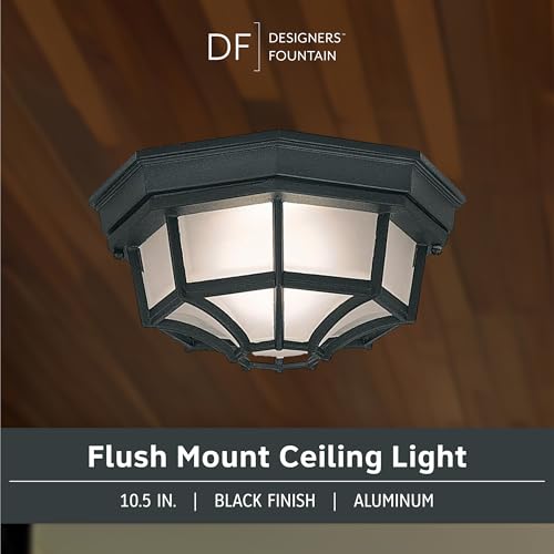 Image of Designers Fountain 2067-BK Builder Cast Outdoor Flush Mount Ceiling Light, 10.5 in W, Black