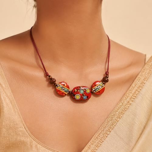 Image of AAKRITI ART CREATIONS Royal Empress Handcrafted Tribal Dhokra Necklace & Choker Collection | Artisan Ethnic Brass Jewelry with Oval & Square Designs, Amulet & Talisman Styles for Women