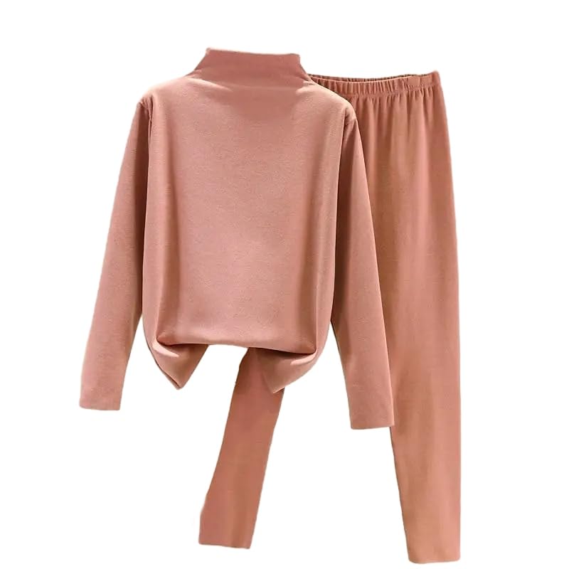 OFFSUM Ropa Interior Térmica Mujer - Traje De Lencería De Invierno para Mujer, Tops Ajustados De Terciopelo + Pantalones Largos, Pijama De 2 Piezas A La Moda, Ropa De Casa Cálida Y Sencilla, Col