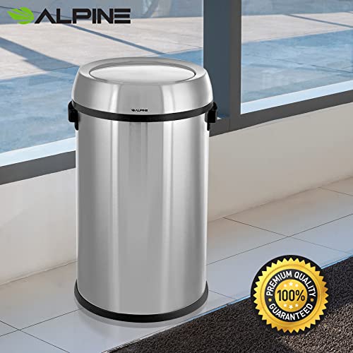 Alpine 17 Gallon Stainless Steel Trash Can With Swing Lid - Heavy Duty Garbage Bin With Automatic Swing Closure For Odor Control - Trashcan For Home & Business Wastes (Swing Lid) #TOP6