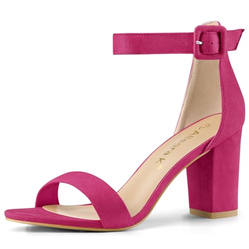 Image of Allegra K Women's Open Toe Chunky High Heel Buckle Ankle Strap Sandals | 3 3 /8 inches Heels with Faux Suede, Comfortable Block Heels Sandal for Women, Summer Dressy Shoes