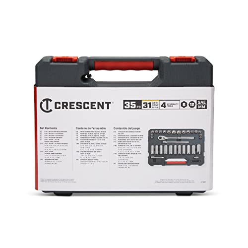 Crescent 35 Pc 3/8" Drive 6 And 12 Point Standard & Deep Sae/Metric Mechanics Tool Set - Ctk35 #TOP4