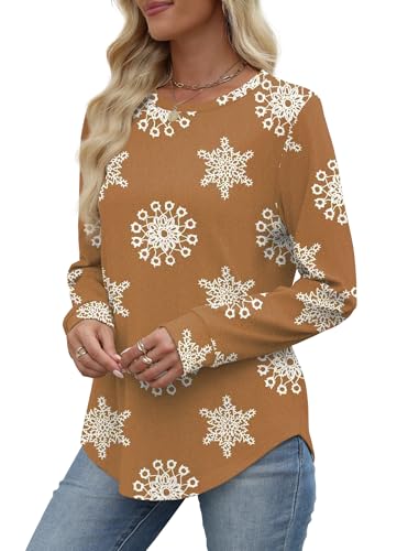 Image of WIHOLL Sweatshirt for Women Crewneck Long Sleeve Shirts Curved Hem Lightweight Sweaters Fall Clothes 2025