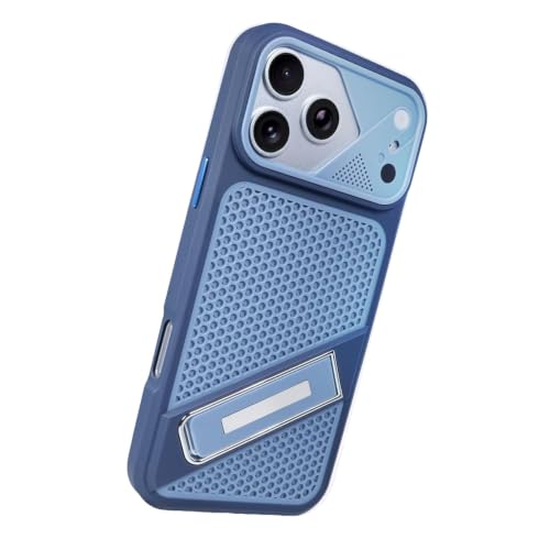 Coque iPhone 17 Pro Max antichoc avec support invisible et dissipation thermique bleu