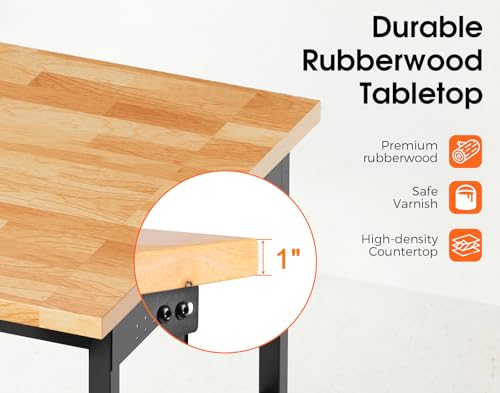 Image of 92 inch Adjustable Work Bench, 5000 LBS Capacity Heavy Duty Workbench with Power Outlet & Pegboard, Rubber Wood Work Table for Garage, Workshop, Office, Home