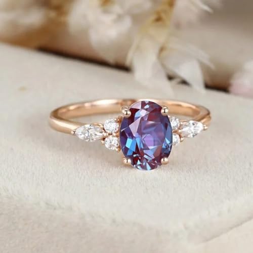 10K 14K 18K Gold Oval Cut Alexandrite Ring for Women Created Color Change Alexandrite Promise Engagement Wedding Anniversary Ring June Birthstone Ring for Her3