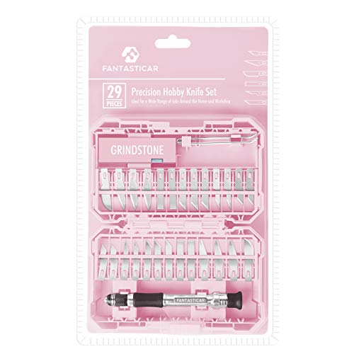 Fantasticar Pink Craft Knife Precision Cutter Hobby Knife Blades Set (29Pcs) For Art Work, Scrapbooking, Stencil, Architecture Modeling, Wood Leather Working #TOP1