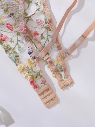 Image of Sexy Floral Embroidered Flower Mesh Underwire Push Up Lingerie Set