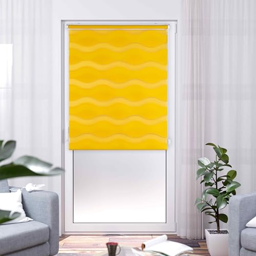 Khome K-Home Klemmfix Store Enrouleur Double Vague sans perçage - Jaune - 30 cm x 150 cm (l x L) - Polyester - 30 x 150 cm