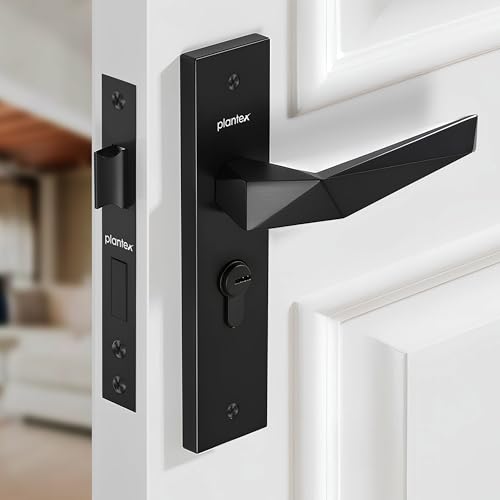 Image of Plantex Heavy-Duty Door Lock Handle Set /6-Lever Lock Mechanism with 3 Years of Warranty /Mortise Lock with 3 Keys, Brass Lock Body & Cylinder - (Z-Black)