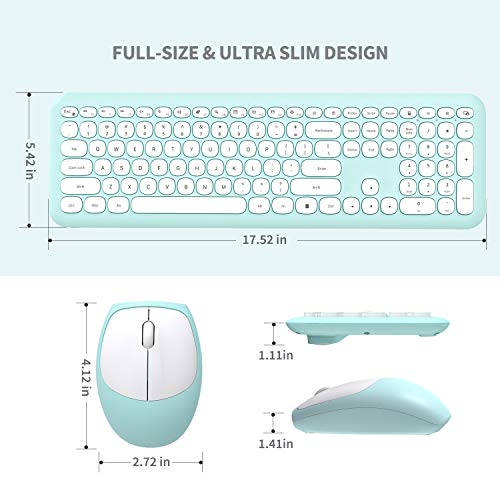 Wireless Keyboard and Mouse, Jelly Comb 2.4G Slim Full Size Keyboard Mouse Combo with Number Pad for PC Desktops Computer, Laptops, Windows (Mint Green) KS66 - Thumbnail 3