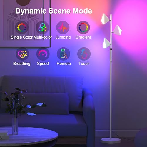 PARTPHONER RGB Tree Floor Lamp for Living Room, Stepless Dimmable Tall Standing Lamp with  - image 3