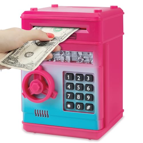 Highttoy Hucha Electrónica Niñas, Hucha Cajero Automatico con Código Caja Fuerte Niños Divertido Juguete Regalo para Niños Niñas 3-12 Años Rojo Rosa