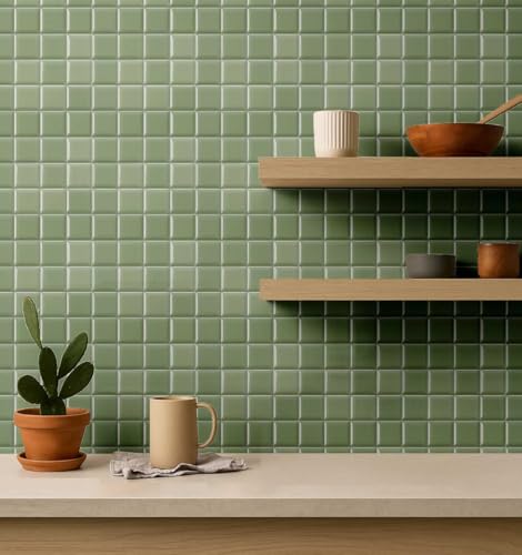 Papier peint mosaïque vert en vinyle autocollant 25x120 - 5