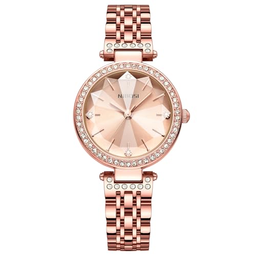 NIBOSI Women Stainless Steel Watches Analog Rose Gold Band and Sq...