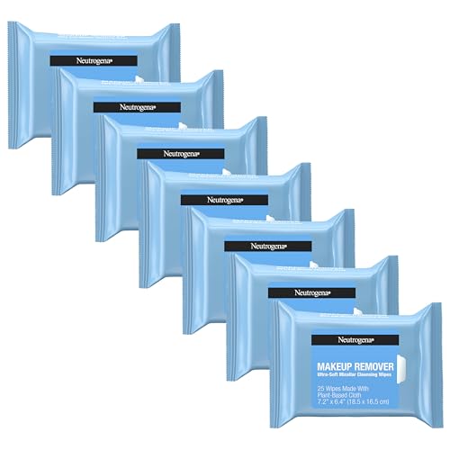 Neutrogena Makeup Remover Wipes, Daily Ultra-Soft Micellar Cleansing Wipes Gently Remove Oil & Makeup with No Heavy Residue, formulated without alcohol & Made with Plant-Based Cloth, 25 ct, 6 Pack