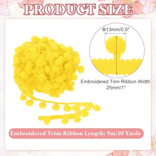 Ruban brodé à mini frange de pompons jaune vif 25mm x 9m PATIKIL - 3