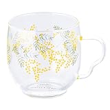 山加商店 × HIBIYA-KADAN 「 花言葉 ミモザ」 耐熱 ガラス マグカップ 270ml 径約8×8cm 日比谷花壇 FLORIOGRAPHY 電子レンジ対応 母の日 プレゼント 誕生日プレゼント 女性 雑貨 食器 日本製 白 HBK11-815