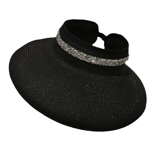 Casquette de paille femme avec visière en herbe PP noire tressée