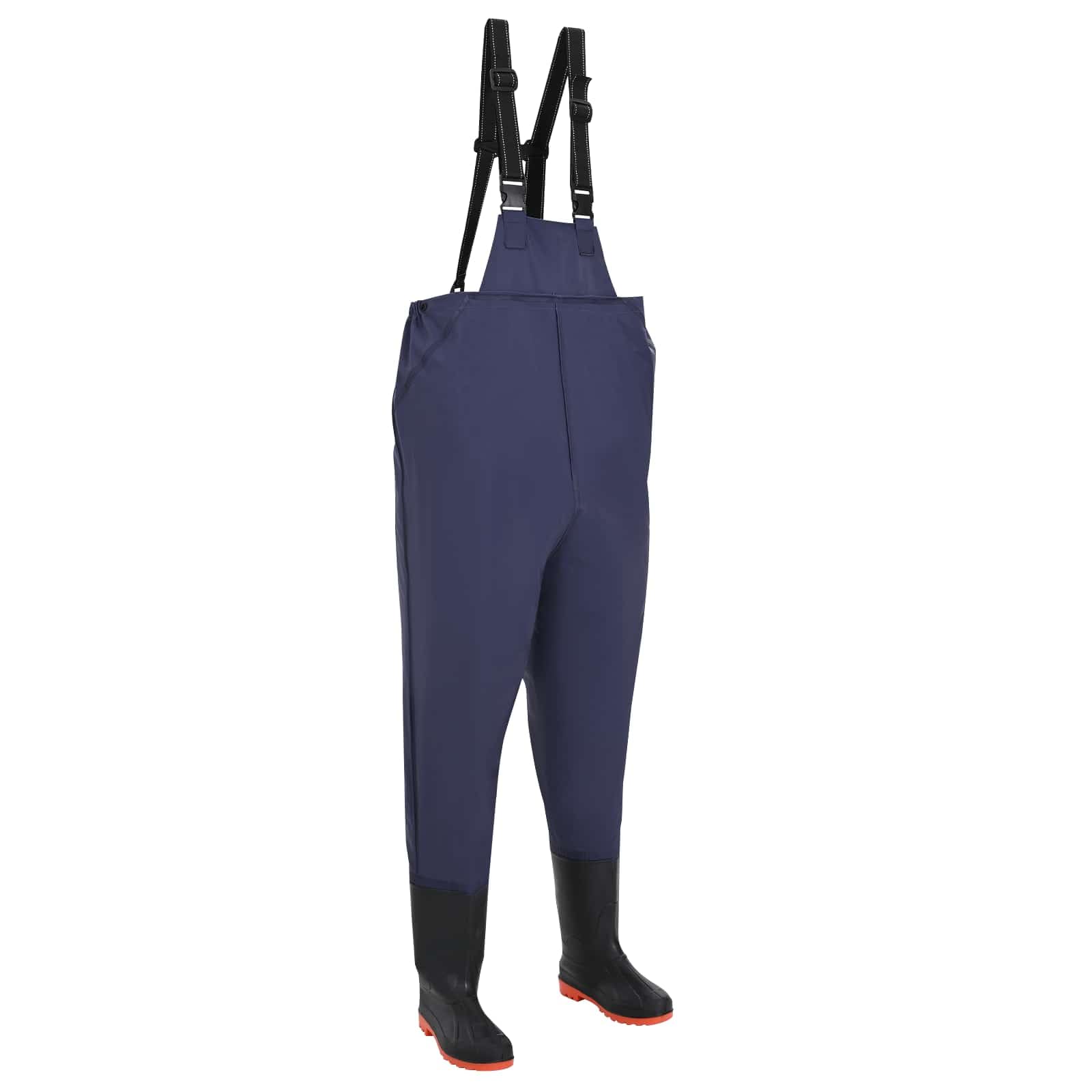 Wathose mit Stiefeln aus PVC-beschichtetem Polyester Größe 45 Blau, wasserfest und rutschfest für Angeln, Jagd, Outdoor, Teich und Fliegenfischen, atmungsaktiv und robust