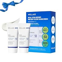 WELLAGE Real Hyaluronic Watery Glow Sunscreen Double Set SPF50 - Broad Spectrum UV Protection with 6 Types Hyaluronic Acid, No White Cast, K-Beauty Face Sunscreen, 1.69 fl.oz x 2 Pack