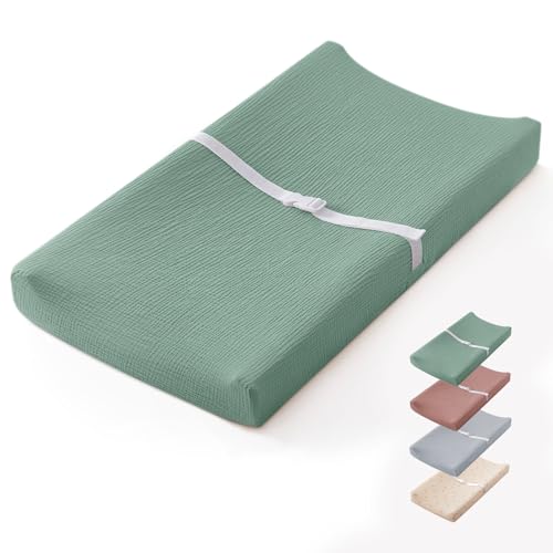 Image of Blissful Diary Muslin Baby Changing Pad with Waterproof Lining Foam, Diaper Changing Table Pad with Cover for Dressers (Roman Green, Rectangular)