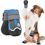 Weesiber Hundeschuhe Pfotenschutz, 2 Stück rutschfeste Hundestiefel mit Reflektierenden Riemen und Verschleißfester Gummisohle, Pfotenschutz für Kleine, Mittlere und Große Hunde (Grau-1, Größe 6)