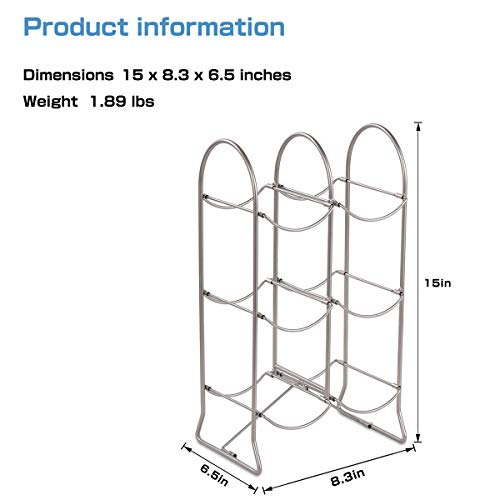 Buruis 6 Bottle Countertop Wine Rack -Free-Standing Wine Holder for Red White Wine Storage - Foldable Space Saver Metal Wine Rack Water Bottle Holder (Silver)
