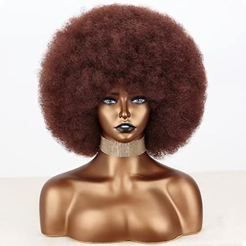 Xinran 8 inch Short Afro Kinky Wig for Black Women,Natural 70s Afro Wigs for Women, Short Afro Puff wigs(Auburn). Cover