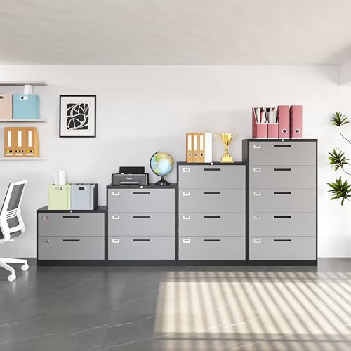 Fesbos Metal Steel 4 Drawer Lateral File Cabinet with Lock, Filling Cabinets for Home Office, Lockable Storage Cabinet for Hanging Files Letter/Legal/F4/A4 Size-Assembly Required