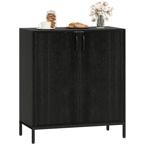 HOMCOM Aparador para Salón con 2 Puertas, Aparador de Cocina Moderno, Estante Ajustable y Base Elevada, para Comedor, Pasillo, Dormitorio, 80x40x90 cm, Negro