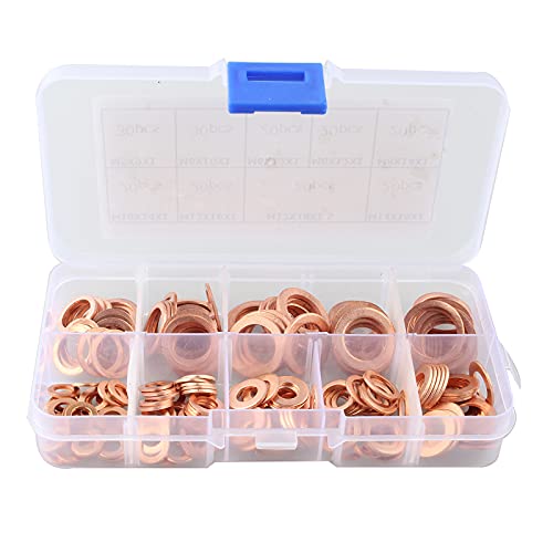 HALJIA 200PCS Copper Washers Set Copper Gasket Sealing Ring Assortment Kit, Flat Washers Kit