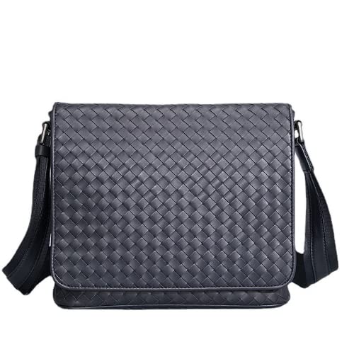 Bolso de mensajero de capa superior tejida para hombre de cuero de vaca tendencia de moda retro bolso de hombro de cuero de gama alta sabor bolso de hombre, Negro , Bolso bandolera de cuero retro