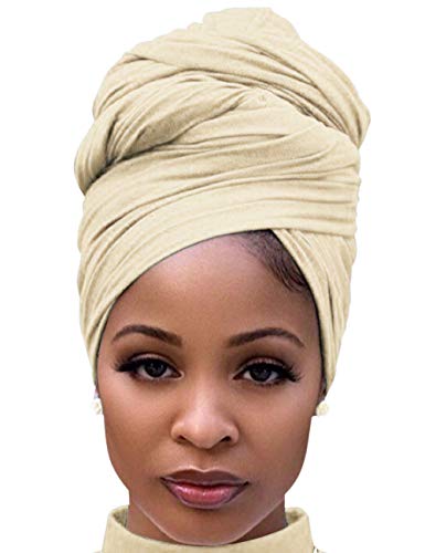 DRESHOW Envoltura de Cabello para Mujeres Negras Pañuelo de Cabeza Estirable de Mujeres Turbante Largo Envoltura de Cabeza Suave
