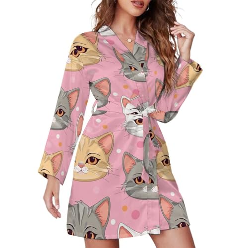 Buewutiry - Albornoz corto de manga larga para mujer, diseño de cabeza de gato, color rosa, Estilo-40, S