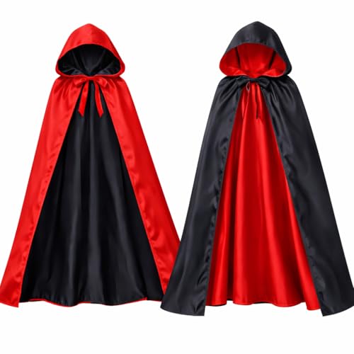 Fancy Dress Little Red Riding Hood Reversible Hooded Cape Cloak for Kids Childrens Dress Up Red Black with Hood for World Book Day & Week Childs Costume Cape for Fairy Tale Role Play (Age 3-5)