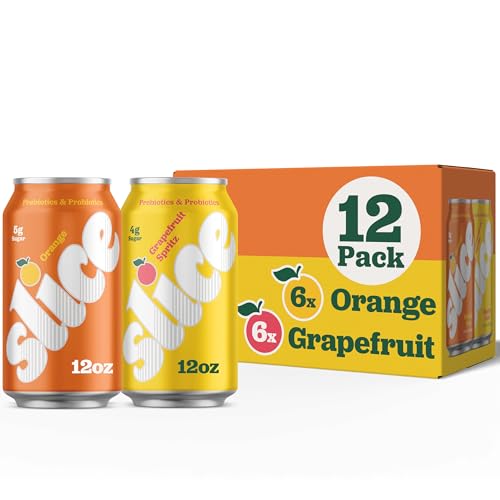 Image of Slice Healthy Soda, Orange & Grapefruit Variety Pack, Prebiotic & Probiotic Soda Pop, 5g Fiber, 35-40 calories, 12 fl oz 12 Pack (6 of each flavor)