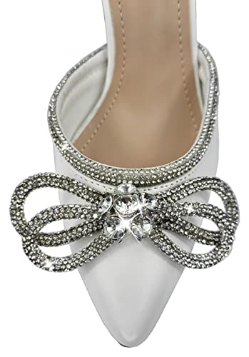 TOP Moda Women's High Heels Closed Toe Rhinestone Bow Ankle Strap Pumps Dress Shoes2