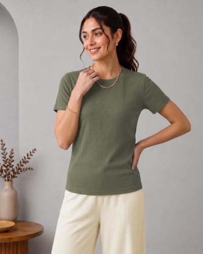 Image of TOPLOT Korean Night Suit for Women| Round Neck Half Sleeve | Full Pyjama Set |Comfortable Nightwear, Loungewear, Sleepwear for Womens (5274)